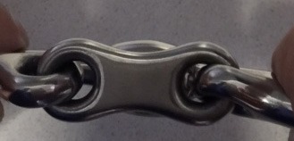 FEI approved French snaffle bit centre piece compared to WTP bit NP centre piece below it